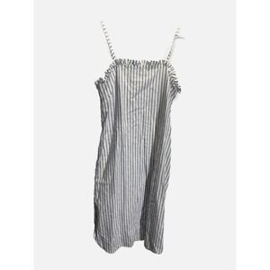 LJC Designs Como Dress Womens Medium Blue White Striped Ruffle Coastal Summer